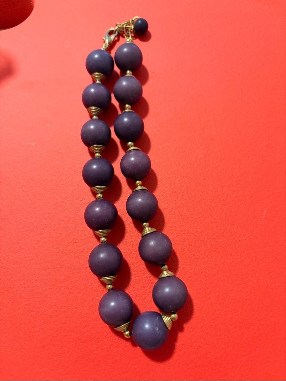 Matte Purple Beaded Necklace with Gold-Tone Spacers